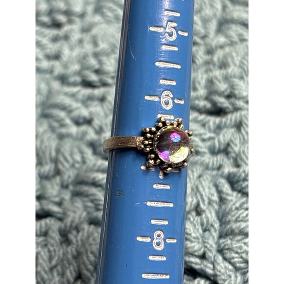 Silvertone Ring Size 6.5 Iridescent Cabochon - Picture 2 of 4